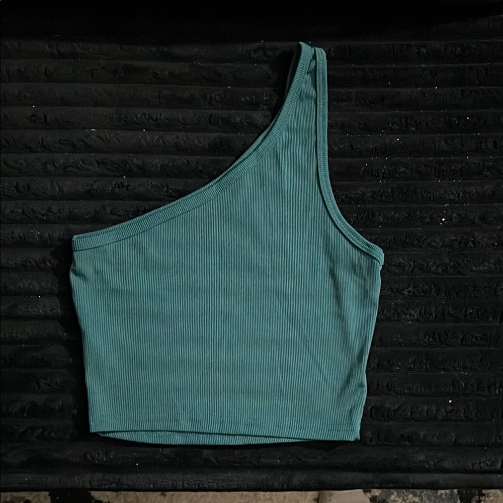Teal One-Shoulder Crop Top